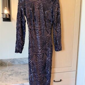 Dress the Population Navy Sequin Long Sleeve Dress